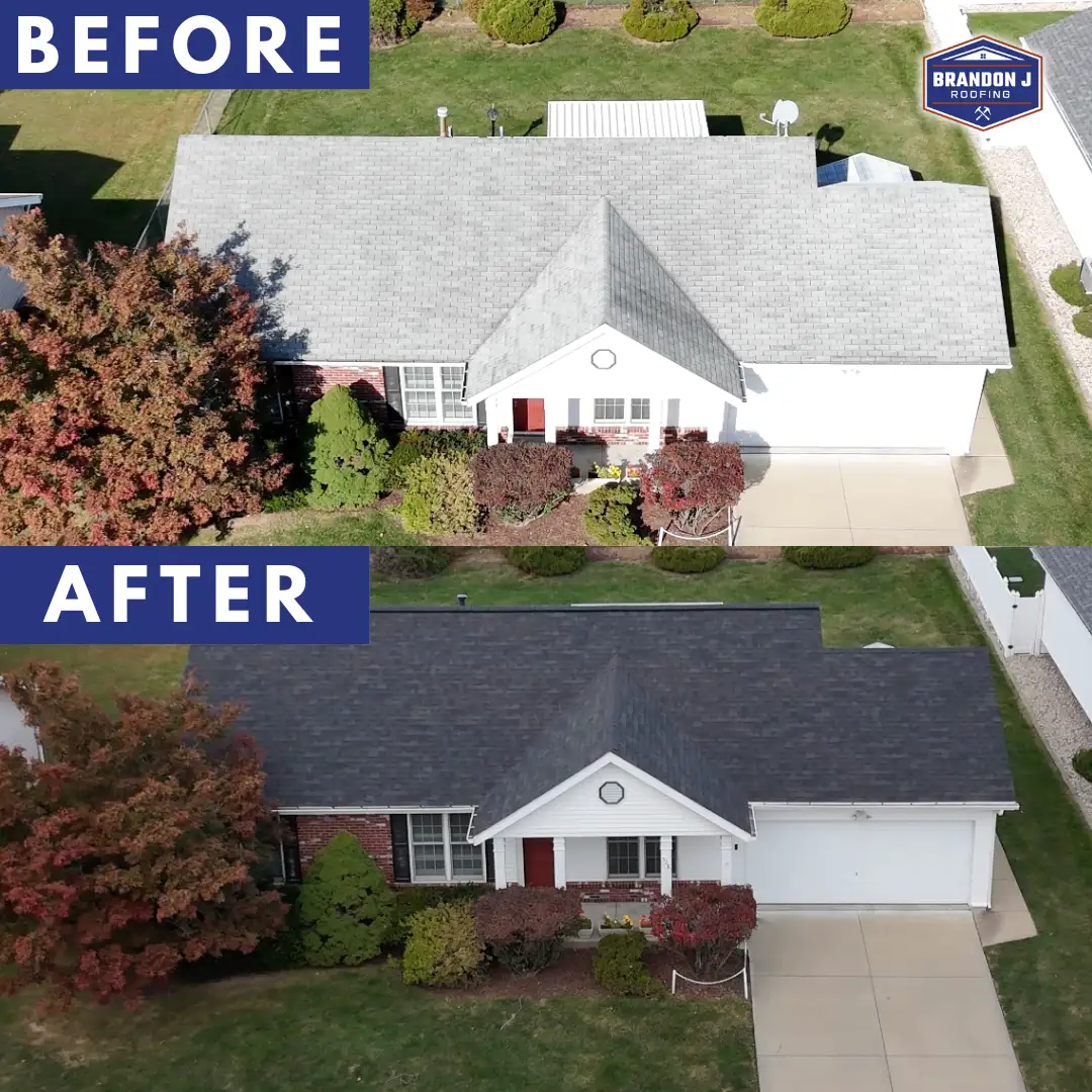 Before and after roof replacement by Brandon J Roofing
